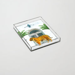 94 Tropical, Greece Architecture Buildings Tiger Wild Cat Watercolor Palm Travel Bohemian Painting Acrylic Tray