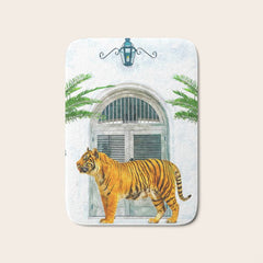 94 Tropical, Greece Architecture Buildings Tiger Wild Cat Watercolor Palm Travel Bohemian Painting Bath Mat