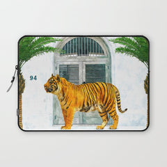 94 Tropical, Greece Architecture Buildings Tiger Wild Cat Watercolor Palm Travel Bohemian Painting Laptop Sleeve
