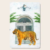 94 Tropical, Greece Architecture Buildings Tiger Wild Cat Watercolor Palm Travel Bohemian Painting Cutting Board