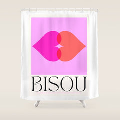BISOU' Vibrant Minimal French Love kiss Art Shower Curtain
