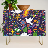 60s 70s psychedelic Modern Christmas Confetti Pattern Credenza