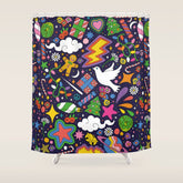60s 70s psychedelic Modern Christmas Confetti Pattern Shower Curtain