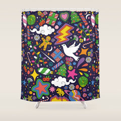 60s 70s psychedelic Modern Christmas Confetti Pattern Shower Curtain
