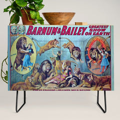 1910 Barnum & Bailey Circus Dancing Lions - M'lle Adgi's Acting Vintage Poster Credenza