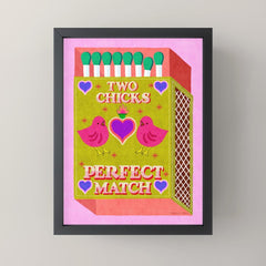 2 Chicks Perfect Match Vintage Matchbox Green & Pink Palette Mini Art Print