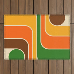 1970s Retro Vintage Style Geometric Design 743 Scandi Outdoor Rug