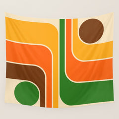 1970s Retro Vintage Style Geometric Design 743 Scandi Wall Tapestry