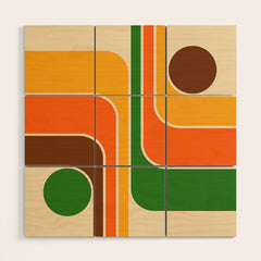 1970s Retro Vintage Style Geometric Design 743 Scandi Wood Wall Art