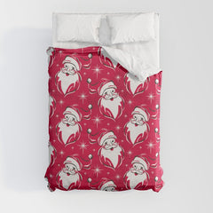Tis The Season Retro Santa Red White Pattern Duvet Cover