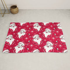 Tis The Season Retro Santa Red White Pattern Rug