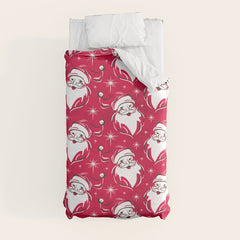 Tis The Season Retro Santa Red White Pattern Duvet Cover