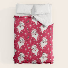 Tis The Season Retro Santa Red White Pattern Duvet Cover
