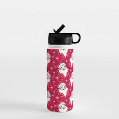 Tis The Season Retro Santa Red White Pattern Water Bottle