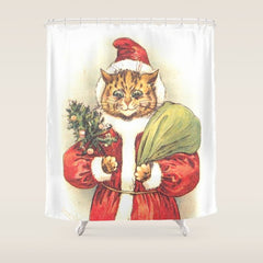 Father Christmas Cat' by Louis Wain Shower Curtain