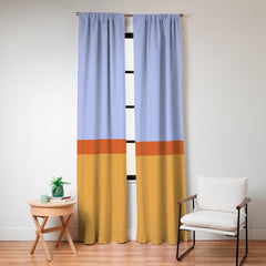 70s Summer Color Block Blue and Orange Window Curtain