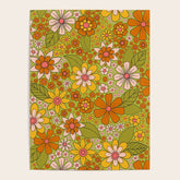 1960s, 1970s Retro Floral in Green, Pink & Orange - Flower Power Poster