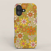 1960s, 1970s Retro Floral in Green, Pink & Orange - Flower Power iPhone Case