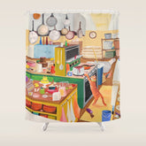 A Cat in the Kitchen Shower Curtain