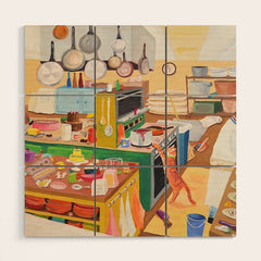 A Cat in the Kitchen Wood Wall Art