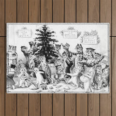 Cats Decorating The Christmas Tree' Vintage Cat Art by Louis Wain Outdoor Rug
