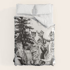 Cats Decorating The Christmas Tree' Vintage Cat Art by Louis Wain Duvet Cover