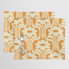 70s Orange Flower Pattern Placemat