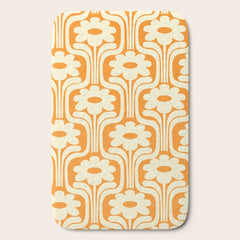 70s Orange Flower Pattern Bath Mat