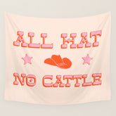 "All hat no cattle" in pink and orange retro western letters Wall Tapestry