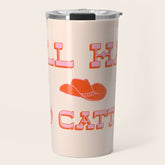 "All hat no cattle" in pink and orange retro western letters Travel Mug