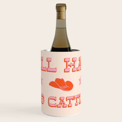 "All hat no cattle" in pink and orange retro western letters Wine Chiller