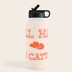 "All hat no cattle" in pink and orange retro western letters Water Bottle