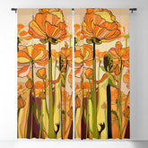 70s, Orange California poppies, mid century, 70s retro, flowers Window Curtain