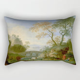 A Landscape with Distant Classical Ruins, a Bridge, Figures, and Cattle Rectangular Pillow