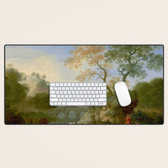 A Landscape with Distant Classical Ruins, a Bridge, Figures, and Cattle Desk Mat