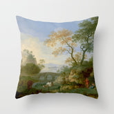 A Landscape with Distant Classical Ruins, a Bridge, Figures, and Cattle Throw Pillow