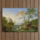 A Landscape with Distant Classical Ruins, a Bridge, Figures, and Cattle Outdoor Rug