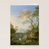 A Landscape with Distant Classical Ruins, a Bridge, Figures, and Cattle Stationery Card