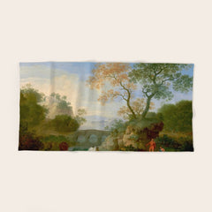 A Landscape with Distant Classical Ruins, a Bridge, Figures, and Cattle Bath Towel