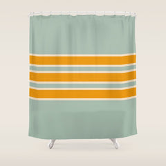 70s Style Mint Orange White Retro Stripes Pomona Shower Curtain