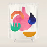 Desert Treasures' Minimalist Mid Century Paper Collage Colorful Shapes Retro Style Neon Colors by Ejaaz haniff Shower Curtain