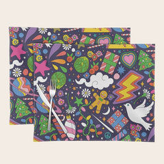 60s 70s psychedelic Modern Christmas Confetti Pattern Placemat