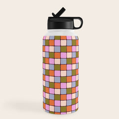 1970s Disco Dancefloor Checkerboard Pattern Water Bottle