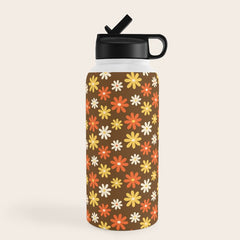 1970s flowers brown and orange Water Bottle