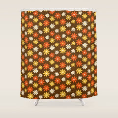 1970s flowers brown and orange Shower Curtain