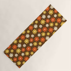 1970s flowers brown and orange Yoga Mat