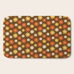 1970s flowers brown and orange Bath Mat