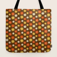 1970s flowers brown and orange Tote Bag