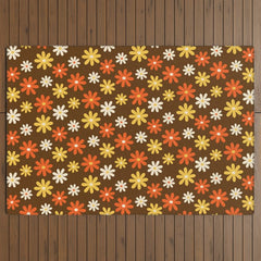 1970s flowers brown and orange Outdoor Rug