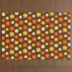 1970s flowers brown and orange Outdoor Rug